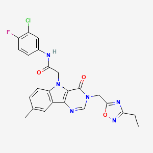 molecular formula C24H20ClFN6O3 B2626718 N-(3-chloro-4-fluorophenyl)-2-(3-((3-ethyl-1,2,4-oxadiazol-5-yl)methyl)-8-methyl-4-oxo-3H-pyrimido[5,4-b]indol-5(4H)-yl)acetamide CAS No. 1112010-27-1