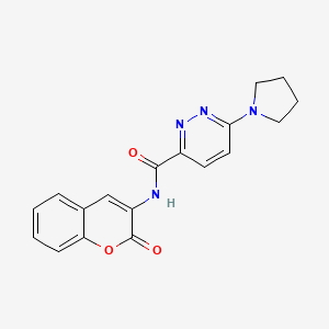 molecular formula C18H16N4O3 B2626726 N-(2-氧代-2H-色烯-3-基)-6-(吡咯烷-1-基)吡啶-3-甲酰胺 CAS No. 1396872-28-8