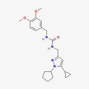 molecular formula C22H30N4O3 B2626730 1-((1-cyclopentyl-5-cyclopropyl-1H-pyrazol-3-yl)methyl)-3-(3,4-dimethoxybenzyl)urea CAS No. 1448077-65-3