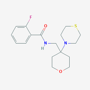 2-fluoro-N-{[4-(thiomorpholin-4-yl)oxan-4-yl]methyl}benzamide