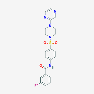 molecular formula C21H20FN5O3S B2626745 3-fluoro-N-(4-((4-(pyrazin-2-yl)piperazin-1-yl)sulfonyl)phenyl)benzamide CAS No. 1021135-14-7