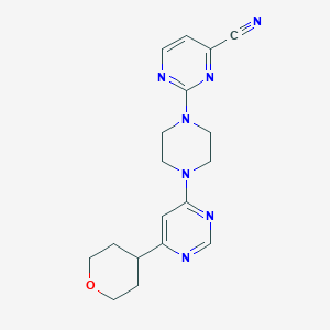 molecular formula C18H21N7O B2626746 2-[4-[6-(Oxan-4-yl)pyrimidin-4-yl]piperazin-1-yl]pyrimidine-4-carbonitrile CAS No. 2415531-07-4
