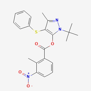 molecular formula C22H23N3O4S B2626783 1-(tert-butyl)-3-methyl-4-(phenylthio)-1H-pyrazol-5-yl 2-methyl-3-nitrobenzoate CAS No. 851127-17-8
