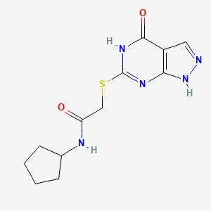 molecular formula C12H15N5O2S B2626789 N-环戊基-2-((4-氧代-4,5-二氢-1H-吡唑并[3,4-d]嘧啶-6-基)硫代)乙酰胺 CAS No. 877630-12-1