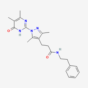 molecular formula C22H27N5O2 B2626793 3-(1-(4,5-dimethyl-6-oxo-1,6-dihydropyrimidin-2-yl)-3,5-dimethyl-1H-pyrazol-4-yl)-N-phenethylpropanamide CAS No. 1169993-73-0