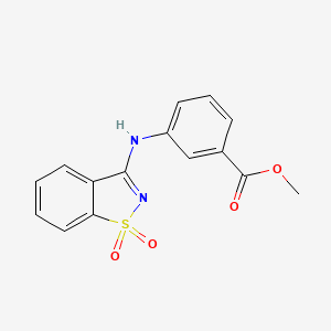 molecular formula C15H12N2O4S B2626794 Methyl 3-[(1,1-dioxido-1,2-benzothiazol-3-yl)amino]benzoate CAS No. 497088-59-2