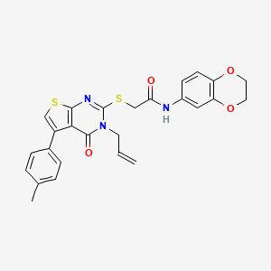 molecular formula C26H23N3O4S2 B2626798 2-((3-烯丙基-4-氧代-5-(对甲苯基)-3,4-二氢噻吩并[2,3-d]嘧啶-2-基)硫代)-N-(2,3-二氢苯并[b][1,4]二氧杂环-6-基)乙酰胺 CAS No. 453583-46-5