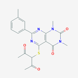 molecular formula C20H20N4O4S B2626817 5-((2,4-dioxopentan-3-yl)thio)-1,3-dimethyl-7-(m-tolyl)pyrimido[4,5-d]pyrimidine-2,4(1H,3H)-dione CAS No. 888415-50-7