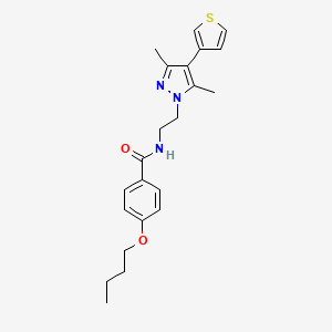 molecular formula C22H27N3O2S B2626826 4-丁氧基-N-(2-(3,5-二甲基-4-(噻吩-3-基)-1H-吡唑-1-基)乙基)苯甲酰胺 CAS No. 2034357-39-4