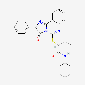 molecular formula C26H28N4O2S B2626827 N-cyclohexyl-2-({3-oxo-2-phenyl-2H,3H-imidazo[1,2-c]quinazolin-5-yl}sulfanyl)butanamide CAS No. 958605-73-7