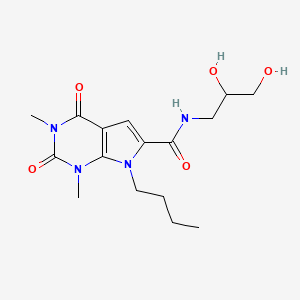 molecular formula C16H24N4O5 B2626833 7-butyl-N-(2,3-dihydroxypropyl)-1,3-dimethyl-2,4-dioxo-2,3,4,7-tetrahydro-1H-pyrrolo[2,3-d]pyrimidine-6-carboxamide CAS No. 1021134-08-6