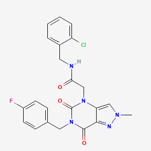 molecular formula C22H19ClFN5O3 B2626860 N-(2-氯苄基)-2-(6-(4-氟苄基)-2-甲基-5,7-二氧代-6,7-二氢-2H-吡唑并[4,3-d]嘧啶-4(5H)-基)乙酰胺 CAS No. 1031955-97-1