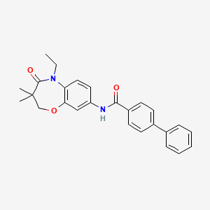 molecular formula C26H26N2O3 B2626866 N-(5-乙基-3,3-二甲基-4-氧代-2,3,4,5-四氢苯并[b][1,4]恶杂环庚-8-基)-[1,1'-联苯]-4-甲酰胺 CAS No. 921793-79-5
