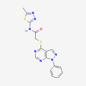 molecular formula C16H13N7OS2 B2626869 N-(5-甲基-1,3,4-噻二唑-2-基)-2-(1-苯基吡唑并[3,4-d]嘧啶-4-基)硫代乙酰胺 CAS No. 570363-44-9