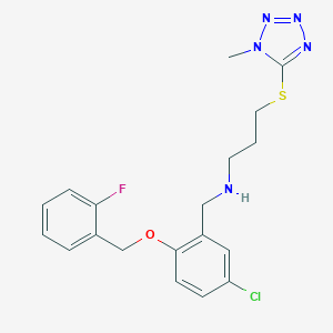 molecular formula C19H21ClFN5OS B262688 N-{5-chloro-2-[(2-fluorobenzyl)oxy]benzyl}-N-{3-[(1-methyl-1H-tetrazol-5-yl)thio]propyl}amine 