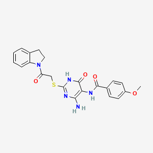 molecular formula C22H21N5O4S B2626892 N-(4-氨基-2-((2-(吲哚-1-基)-2-氧代乙基)硫代)-6-氧代-1,6-二氢嘧啶-5-基)-4-甲氧基苯甲酰胺 CAS No. 872597-36-9