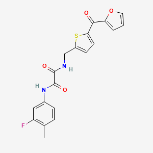 molecular formula C19H15FN2O4S B2626924 N1-(3-fluoro-4-methylphenyl)-N2-((5-(furan-2-carbonyl)thiophen-2-yl)methyl)oxalamide CAS No. 1797964-57-8