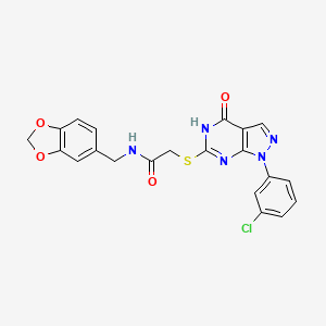 molecular formula C21H16ClN5O4S B2626962 N-(苯并[d][1,3]二氧杂环-5-基甲基)-2-((1-(3-氯苯基)-4-羟基-1H-吡唑并[3,4-d]嘧啶-6-基)硫代)乙酰胺 CAS No. 922050-31-5