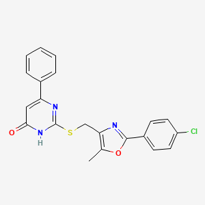 molecular formula C21H16ClN3O2S B2626968 2-(((2-(4-氯苯基)-5-甲基恶唑-4-基)甲基)硫代)-6-苯基嘧啶-4-醇 CAS No. 1040646-35-2