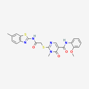 molecular formula C23H21N5O4S2 B2626977 N-(2-methoxyphenyl)-1-methyl-2-((2-((6-methylbenzo[d]thiazol-2-yl)amino)-2-oxoethyl)thio)-6-oxo-1,6-dihydropyrimidine-5-carboxamide CAS No. 894039-42-0