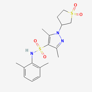 molecular formula C17H23N3O4S2 B2626991 N-(2,6-二甲基苯基)-1-(1,1-二氧化四氢噻吩-3-基)-3,5-二甲基-1H-吡唑-4-磺酰胺 CAS No. 1019095-01-2