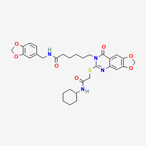 molecular formula C31H36N4O7S B2627009 N-(1,3-benzodioxol-5-ylmethyl)-6-[6-{[2-(cyclohexylamino)-2-oxoethyl]thio}-8-oxo[1,3]dioxolo[4,5-g]quinazolin-7(8H)-yl]hexanamide CAS No. 688061-27-0