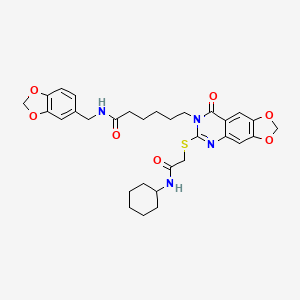 N-[(2H-1,3-benzodioxol-5-yl)methyl]-6-(6-{[(cyclohexylcarbamoyl)methyl]sulfanyl}-8-oxo-2H,7H,8H-[1,3]dioxolo[4,5-g]quinazolin-7-yl)hexanamide