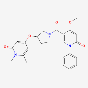 molecular formula C24H25N3O5 B2627036 5-(3-((1,6-dimethyl-2-oxo-1,2-dihydropyridin-4-yl)oxy)pyrrolidine-1-carbonyl)-4-methoxy-1-phenylpyridin-2(1H)-one CAS No. 1904322-58-2