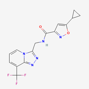 molecular formula C15H12F3N5O2 B2627038 5-环丙基-N-((8-(三氟甲基)-[1,2,4]三唑并[4,3-a]吡啶-3-基)甲基)异恶唑-3-甲酰胺 CAS No. 2034601-50-6