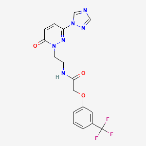 molecular formula C17H15F3N6O3 B2627045 N-(2-(6-oxo-3-(1H-1,2,4-triazol-1-yl)pyridazin-1(6H)-yl)ethyl)-2-(3-(trifluoromethyl)phenoxy)acetamide CAS No. 1448132-69-1