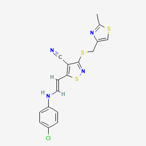 molecular formula C17H13ClN4S3 B2627054 5-[2-(4-氯苯胺)乙烯基]-3-{[(2-甲基-1,3-噻唑-4-基)甲基]硫代}-4-异噻唑碳腈 CAS No. 338778-87-3
