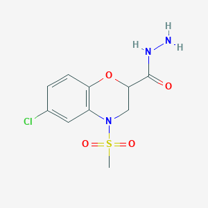 molecular formula C10H12ClN3O4S B2627061 6-chloro-4-(methylsulfonyl)-3,4-dihydro-2H-1,4-benzoxazine-2-carbohydrazide CAS No. 866134-85-2