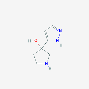 molecular formula C7H11N3O B2627071 3-(1H-吡唑-5-基)吡咯烷-3-醇 CAS No. 1396999-92-0