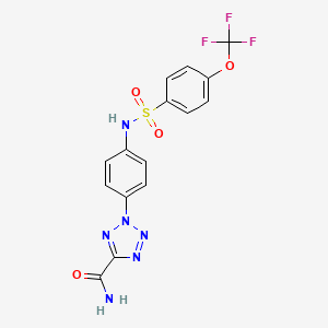 molecular formula C15H11F3N6O4S B2627074 2-(4-(4-(三氟甲氧基)苯磺酰胺)苯基)-2H-四唑-5-甲酰胺 CAS No. 1396849-07-2