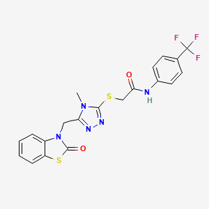 molecular formula C20H16F3N5O2S2 B2627084 2-((4-甲基-5-((2-氧代苯并[d]噻唑-3(2H)-基)甲基)-4H-1,2,4-三唑-3-基)硫代)-N-(4-(三氟甲基)苯基)乙酰胺 CAS No. 847400-50-4