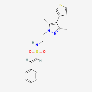 molecular formula C19H21N3O2S2 B2627085 (E)-N-(2-(3,5-二甲基-4-(噻吩-3-基)-1H-吡唑-1-基)乙基)-2-苯乙烯磺酰胺 CAS No. 2034997-90-3