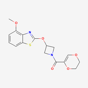 molecular formula C16H16N2O5S B2627089 (5,6-二氢-1,4-二氧杂环-2-基)(3-((4-甲氧基苯并[d]噻唑-2-基)氧基)氮杂环丁-1-基)甲酮 CAS No. 1421512-90-4