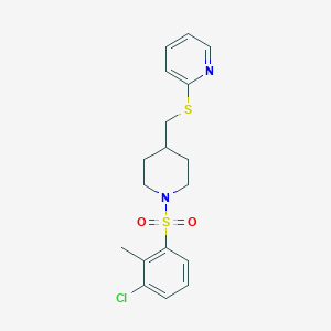 molecular formula C18H21ClN2O2S2 B2627103 2-(((1-((3-Chloro-2-methylphenyl)sulfonyl)piperidin-4-yl)methyl)thio)pyridine CAS No. 1421489-85-1