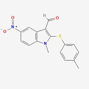 molecular formula C17H14N2O3S B2627110 1-methyl-2-[(4-methylphenyl)sulfanyl]-5-nitro-1H-indole-3-carbaldehyde CAS No. 338401-52-8