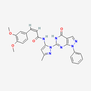 (Z)-3-(3,4-dimethoxyphenyl)-N-(3-methyl-1-(4-oxo-1-phenyl-4,5-dihydro-1H-pyrazolo[3,4-d]pyrimidin-6-yl)-1H-pyrazol-5-yl)acrylamide