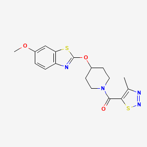 molecular formula C17H18N4O3S2 B2627116 (4-((6-Methoxybenzo[d]thiazol-2-yl)oxy)piperidin-1-yl)(4-methyl-1,2,3-thiadiazol-5-yl)methanone CAS No. 1286705-42-7