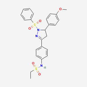 molecular formula C24H25N3O5S2 B2627119 N-[4-[2-(苯磺酰基)-3-(4-甲氧基苯基)-3,4-二氢吡唑-5-基]苯基]乙磺酰胺 CAS No. 851781-53-8