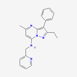 molecular formula C21H21N5 B2627125 2-ethyl-5-methyl-3-phenyl-N-(pyridin-2-ylmethyl)pyrazolo[1,5-a]pyrimidin-7-amine CAS No. 900259-22-5