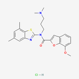 molecular formula C24H28ClN3O3S B2627127 N-(3-(dimethylamino)propyl)-N-(5,7-dimethylbenzo[d]thiazol-2-yl)-7-methoxybenzofuran-2-carboxamide hydrochloride CAS No. 1330318-36-9
