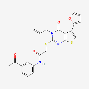 molecular formula C23H19N3O4S2 B2627184 N-(3-acetylphenyl)-2-[5-(furan-2-yl)-4-oxo-3-prop-2-enylthieno[2,3-d]pyrimidin-2-yl]sulfanylacetamide CAS No. 557752-95-1