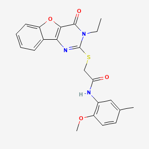 molecular formula C22H21N3O4S B2627194 2-[(3-ethyl-4-oxo-3,4-dihydro[1]benzofuro[3,2-d]pyrimidin-2-yl)sulfanyl]-N-(2-methoxy-5-methylphenyl)acetamide CAS No. 899962-31-3