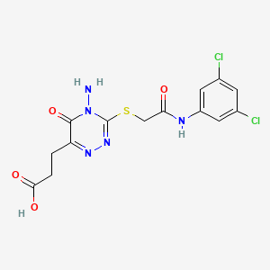 molecular formula C14H13Cl2N5O4S B2627204 3-[4-Amino-3-({2-[(3,5-dichlorophenyl)amino]-2-oxoethyl}sulfanyl)-5-oxo-4,5-dihydro-1,2,4-triazin-6-yl]propanoic acid CAS No. 896170-60-8