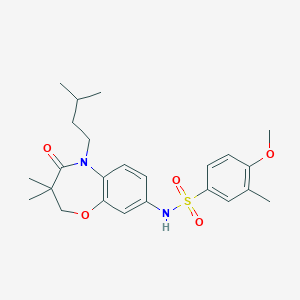 molecular formula C24H32N2O5S B2627243 N-(5-isopentyl-3,3-dimethyl-4-oxo-2,3,4,5-tetrahydrobenzo[b][1,4]oxazepin-8-yl)-4-methoxy-3-methylbenzenesulfonamide CAS No. 921907-84-8