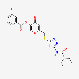 6-(((5-(2-ethylbutanamido)-1,3,4-thiadiazol-2-yl)thio)methyl)-4-oxo-4H-pyran-3-yl 3-fluorobenzoate