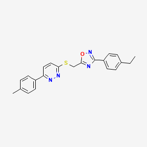 molecular formula C22H20N4OS B2627279 3-(4-Ethylphenyl)-5-(((6-(p-tolyl)pyridazin-3-yl)thio)methyl)-1,2,4-oxadiazole CAS No. 1114945-06-0